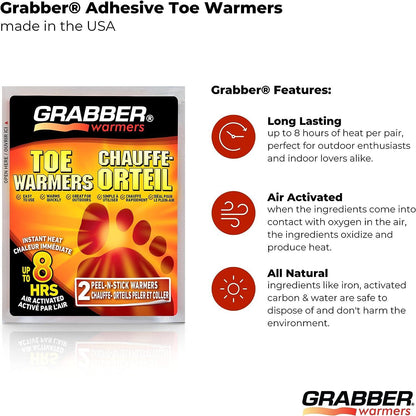 TRAPSKI Grabber Toe Warmers - Long Lasting Safe Natural Odorless Air Activated Warmers - Up to 8 Hours of Heat - 8 Pair Pack
