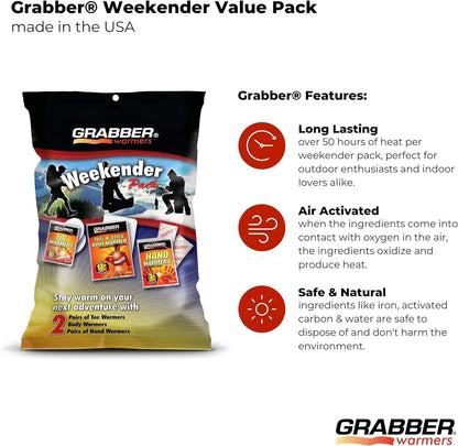 TRAPSKI Grabber Warmers Weekender Multi-Warmer Pack, 2 Pair Hand, 2 Pair Toe, 2 Peel N' Stick Body Warmers, 6-Count