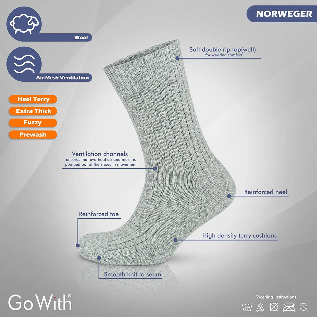 GoWith Men's Merino Wool Extra Thick Terry Sole Fuzzy Crew Socks