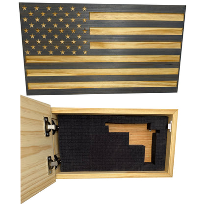 Bellewood Designs - Carved American Flag Decorative Wall-Mounted Secure Gun Cabinet
