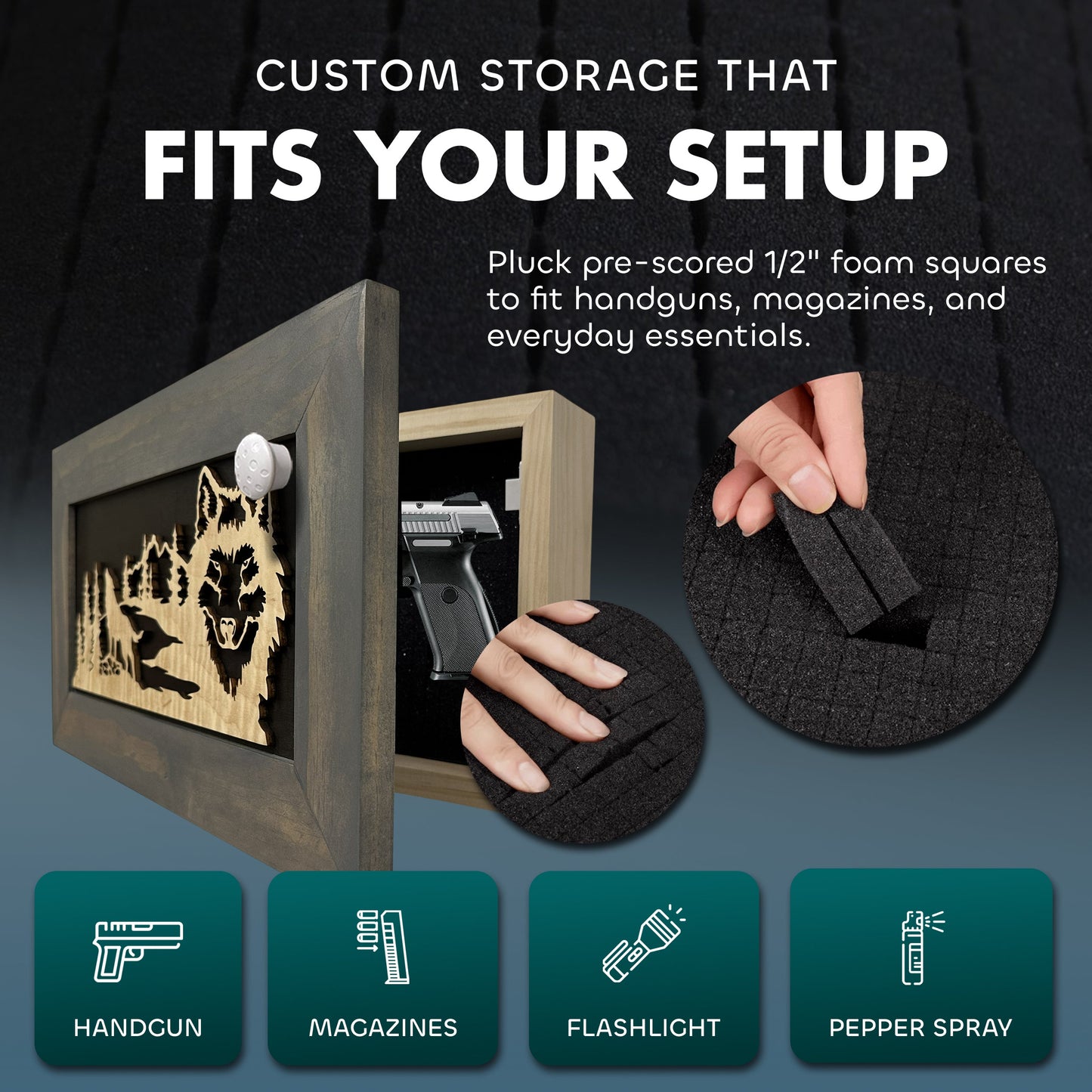 Bellewood Designs - Wall-Mounted Gun Cabinet Wolf Scenery Wall Decoration - Gun Safe To Securely Store Your Gun In Plain Sight