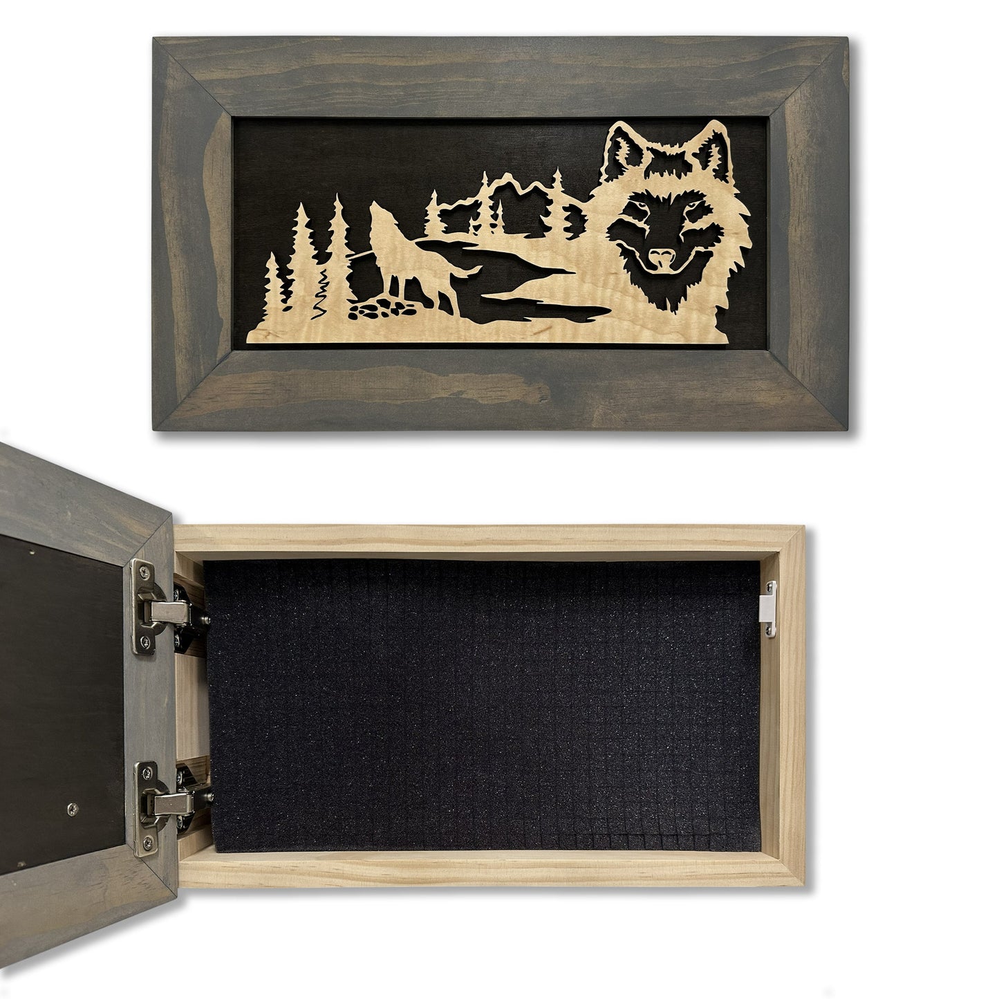 Bellewood Designs - Wall-Mounted Gun Cabinet Wolf Scenery Wall Decoration - Gun Safe To Securely Store Your Gun In Plain Sight