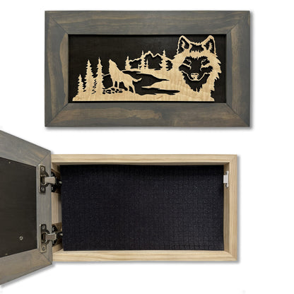 Bellewood Designs - Wall-Mounted Gun Cabinet Wolf Scenery Wall Decoration - Gun Safe To Securely Store Your Gun In Plain Sight