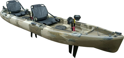 ReelYaks 14ft Raptor Tandem or Solo Modular Raptor Fin or Prop Drive Pedal Fishing Kayak | 520lbs Capacity | 3 Piece