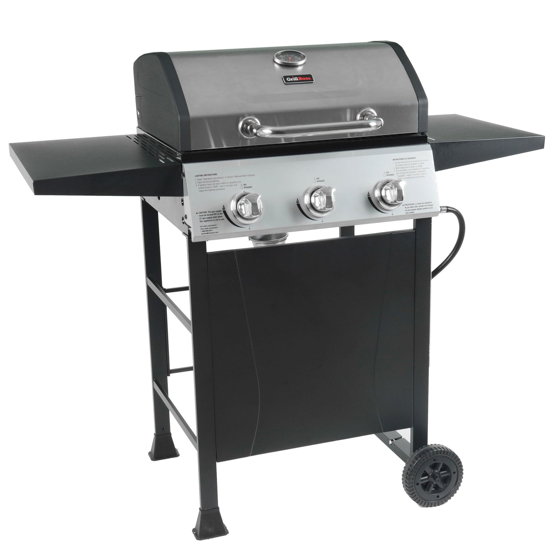 Grill Boss 27,000 BTU 3 Burner Gas Grill with Wheels, Cover, and Side Shelves - Angler's Pro Tackle & Outdoors