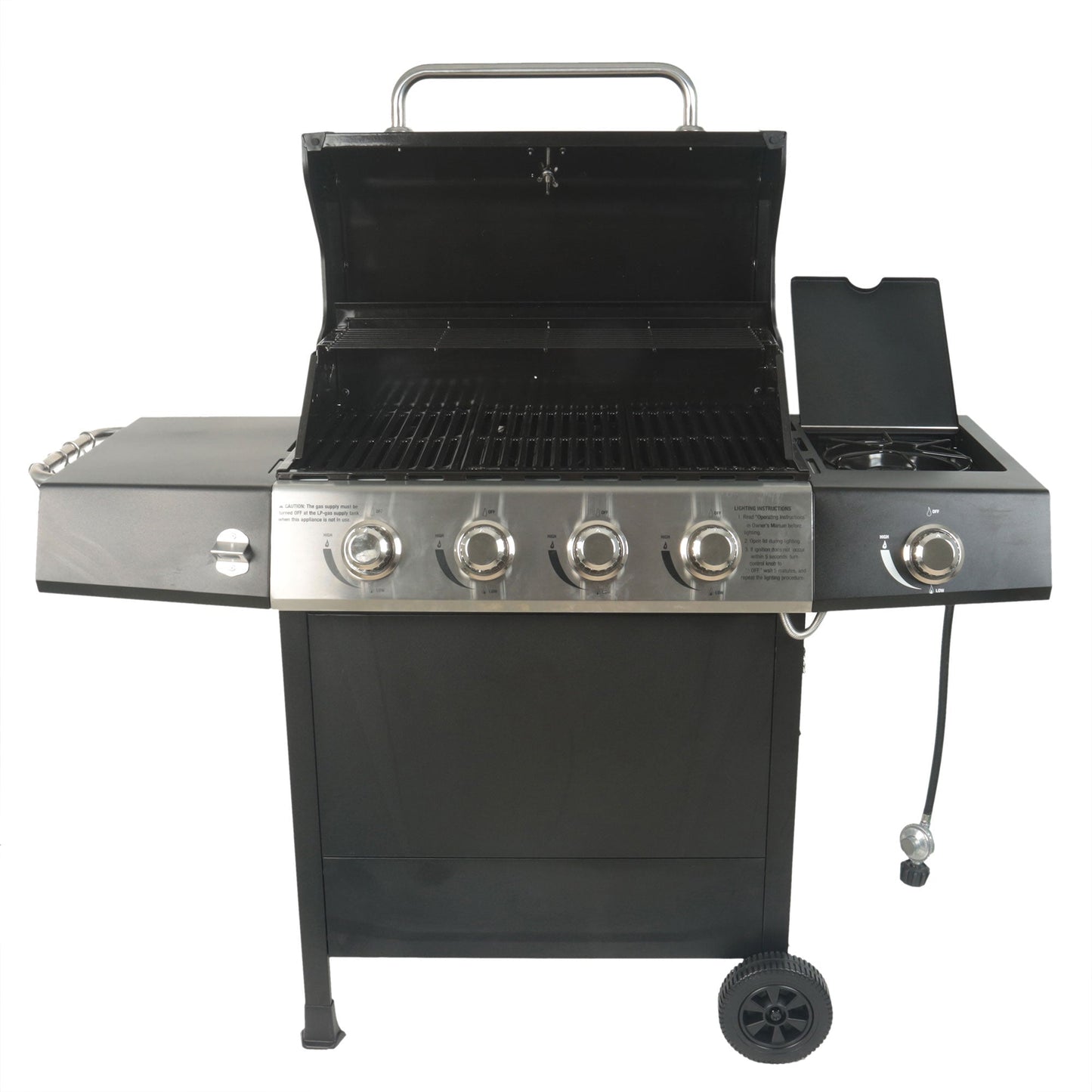 Grill Boss 4 - Burner Gas Grill with Side Burner, Cover, Shelves, & Bottle Opener - Angler's Pro Tackle & Outdoors