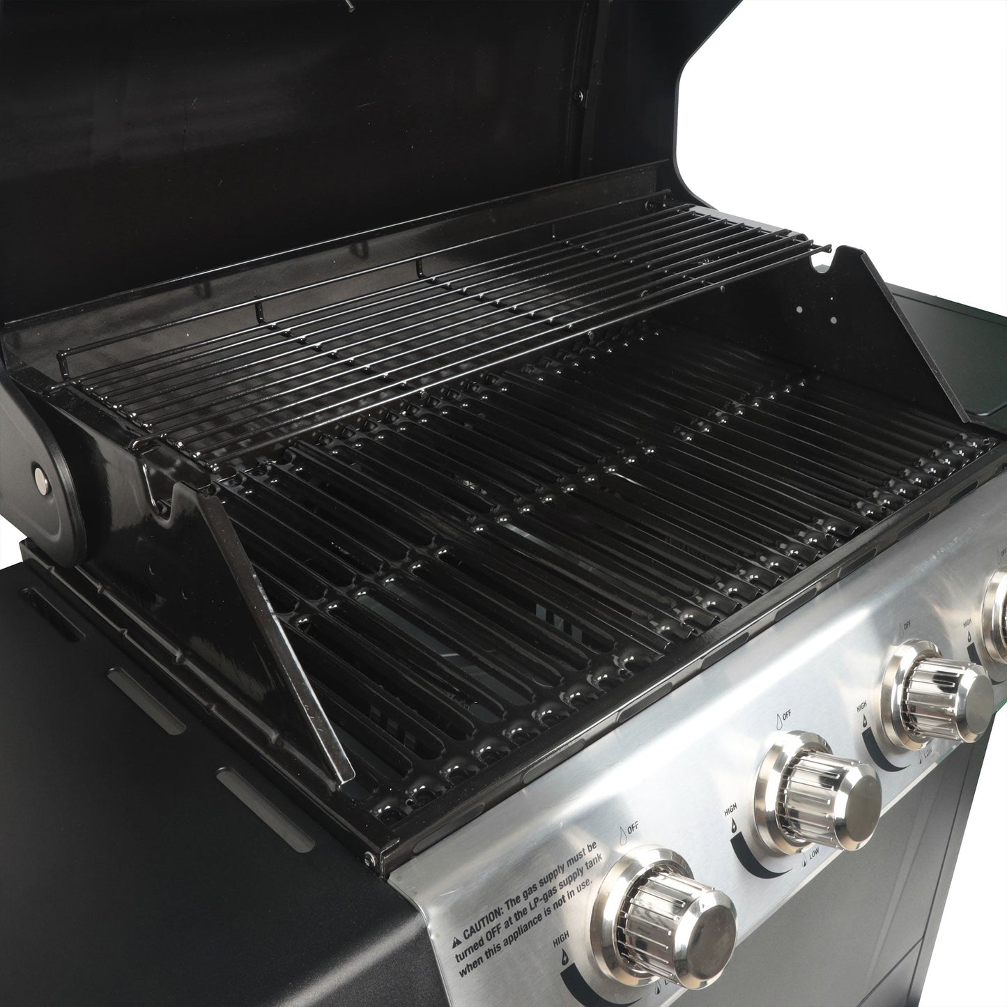 Grill Boss 4 - Burner Gas Grill with Side Burner, Cover, Shelves, & Bottle Opener - Angler's Pro Tackle & Outdoors