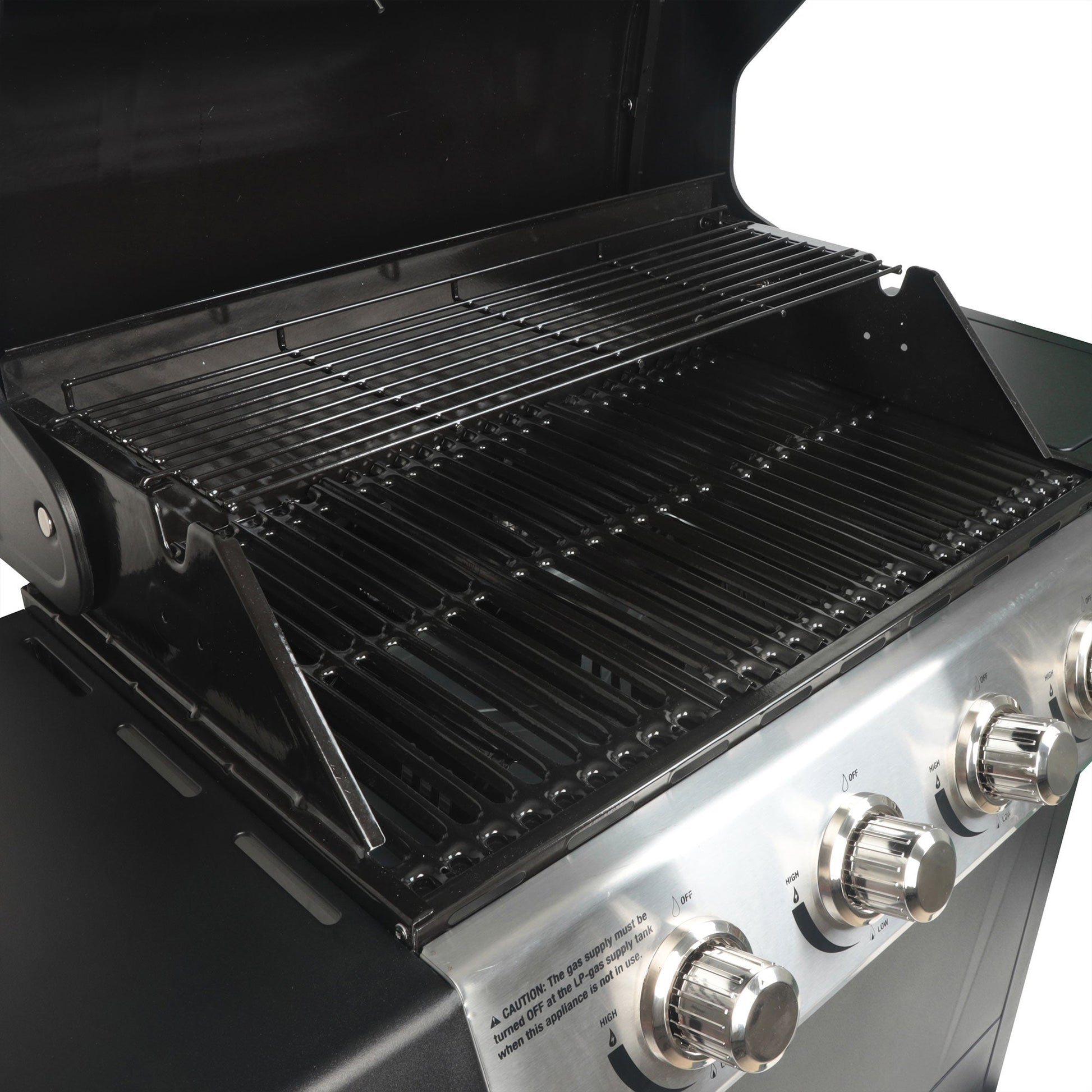 Grill Boss 4 - Burner Gas Grill with Side Burner, Cover, Shelves, & Bottle Opener - Angler's Pro Tackle & Outdoors