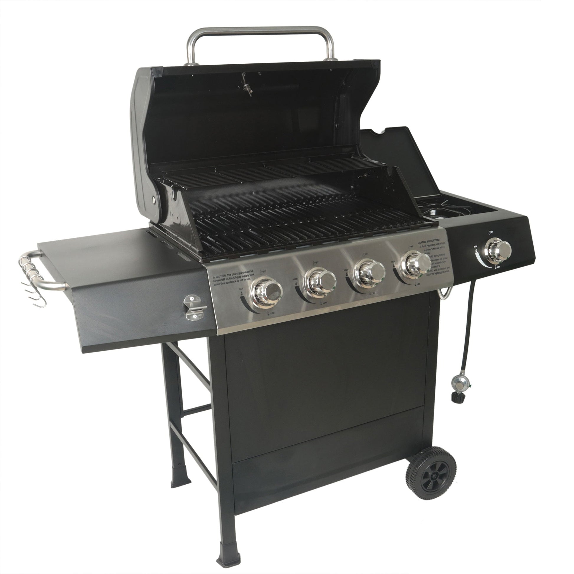 Grill Boss 4 - Burner Gas Grill with Side Burner, Cover, Shelves, & Bottle Opener - Angler's Pro Tackle & Outdoors