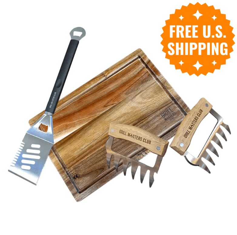 Grill Masters Club BBQ Super Bundle: Cutting Board, Meat Claws & Spatula - Angler's Pro Tackle & Outdoors