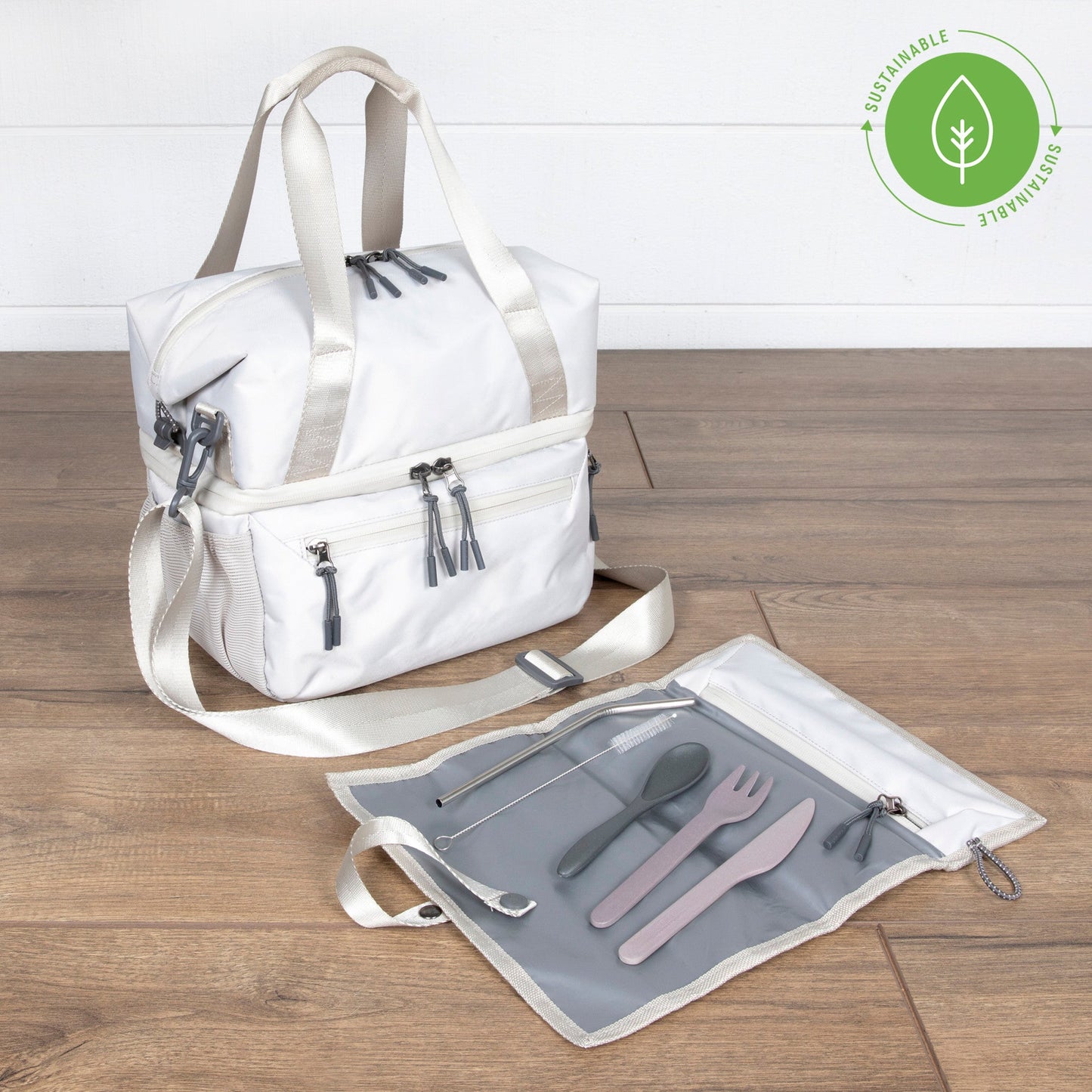 Picnic Time Tarana Recycled Lunch Bag Cooler with Utensils