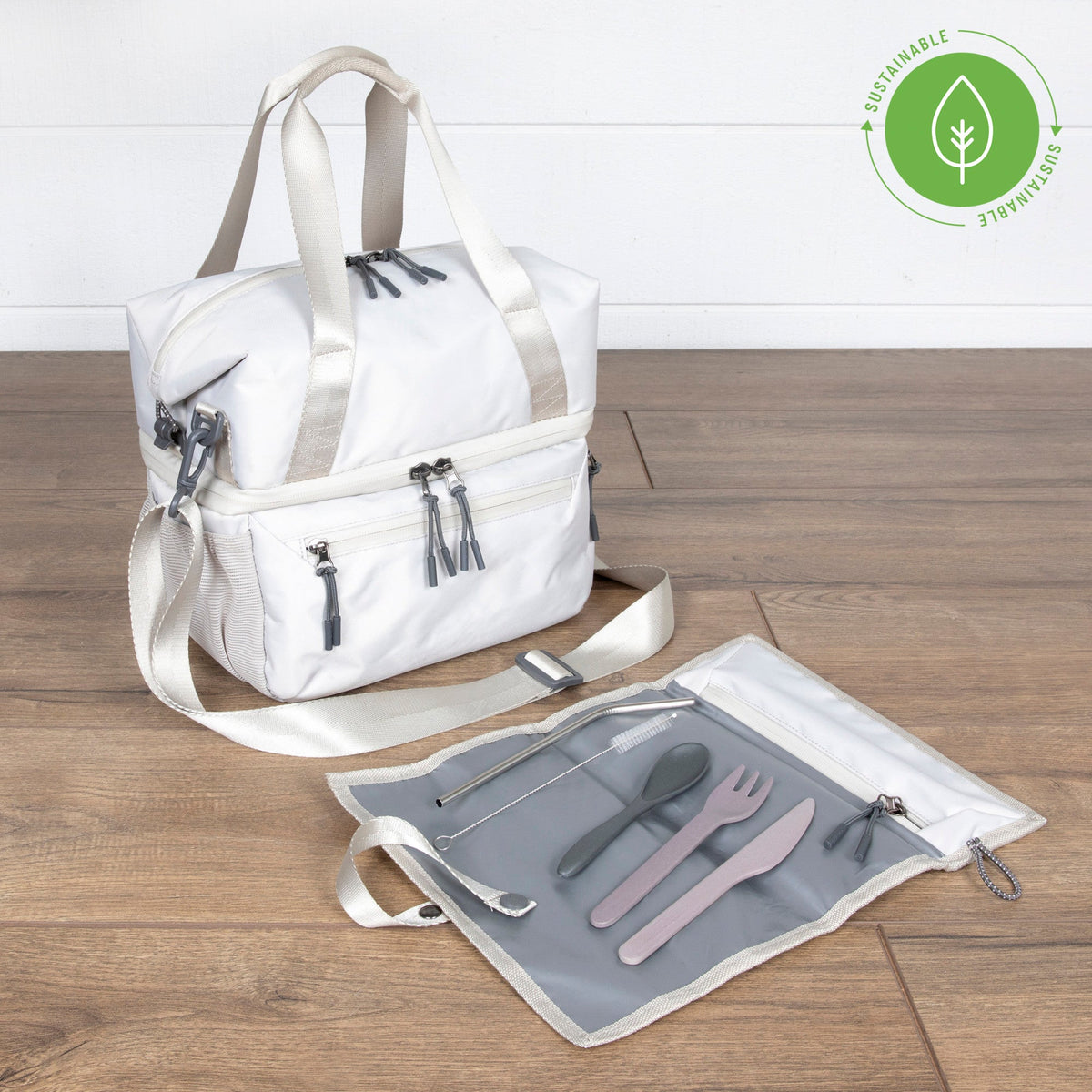 Picnic Time Tarana Recycled Lunch Bag Cooler with Utensils