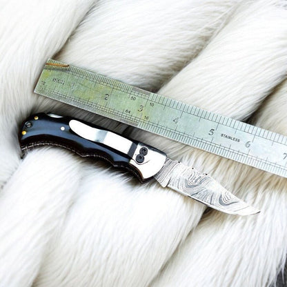 Handmade Damascus Pocket Clip Knife – Buffalo Horn Handle - Angler's Pro Tackle & Outdoors