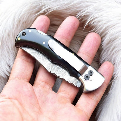 Handmade Damascus Pocket Clip Knife – Buffalo Horn Handle - Angler's Pro Tackle & Outdoors