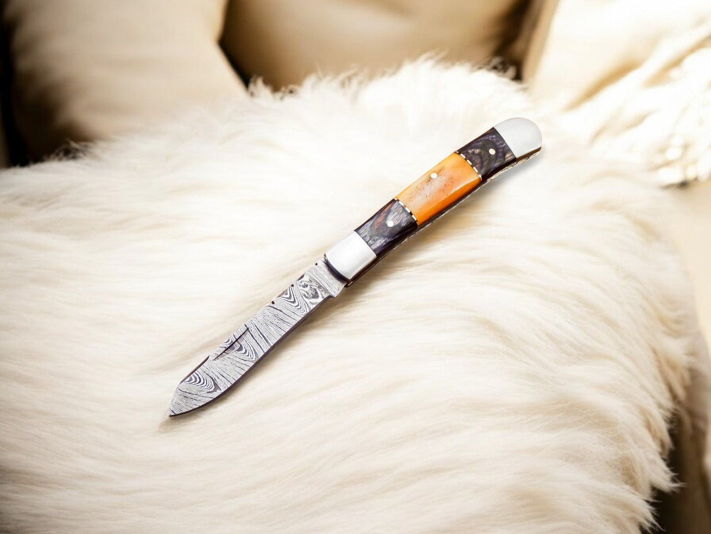 Handmade Damascus Pocket Knife – Exotic Wood & Bone - Angler's Pro Tackle & Outdoors