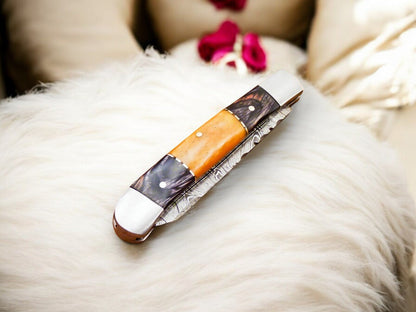 Handmade Damascus Pocket Knife – Exotic Wood & Bone - Angler's Pro Tackle & Outdoors