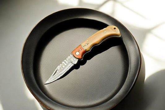 Handmade Damascus Pocket Knife with Bone Handle – 3" Blade - Angler's Pro Tackle & Outdoors