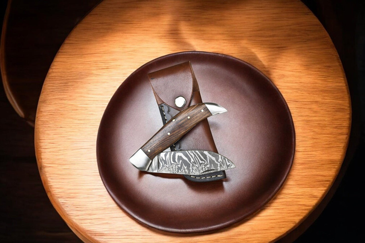 Handmade Damascus Steel Pocket Knife with Rosewood Handle - Angler's Pro Tackle & Outdoors