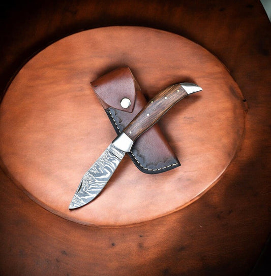 Handmade Damascus Steel Pocket Knife with Rosewood Handle - Angler's Pro Tackle & Outdoors