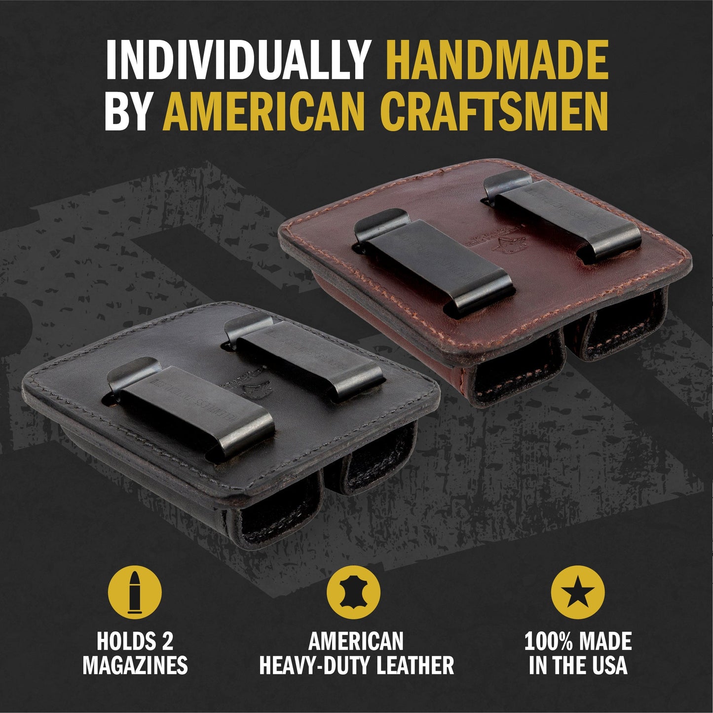 Leather 2 Magazine Holder | Made In USA | Lifetime Warranty | Fits virtually any Relentless Tactical 9mm, .40, .45 or .380 Pistol Mag | Single or Double Stack | IWB or OWB