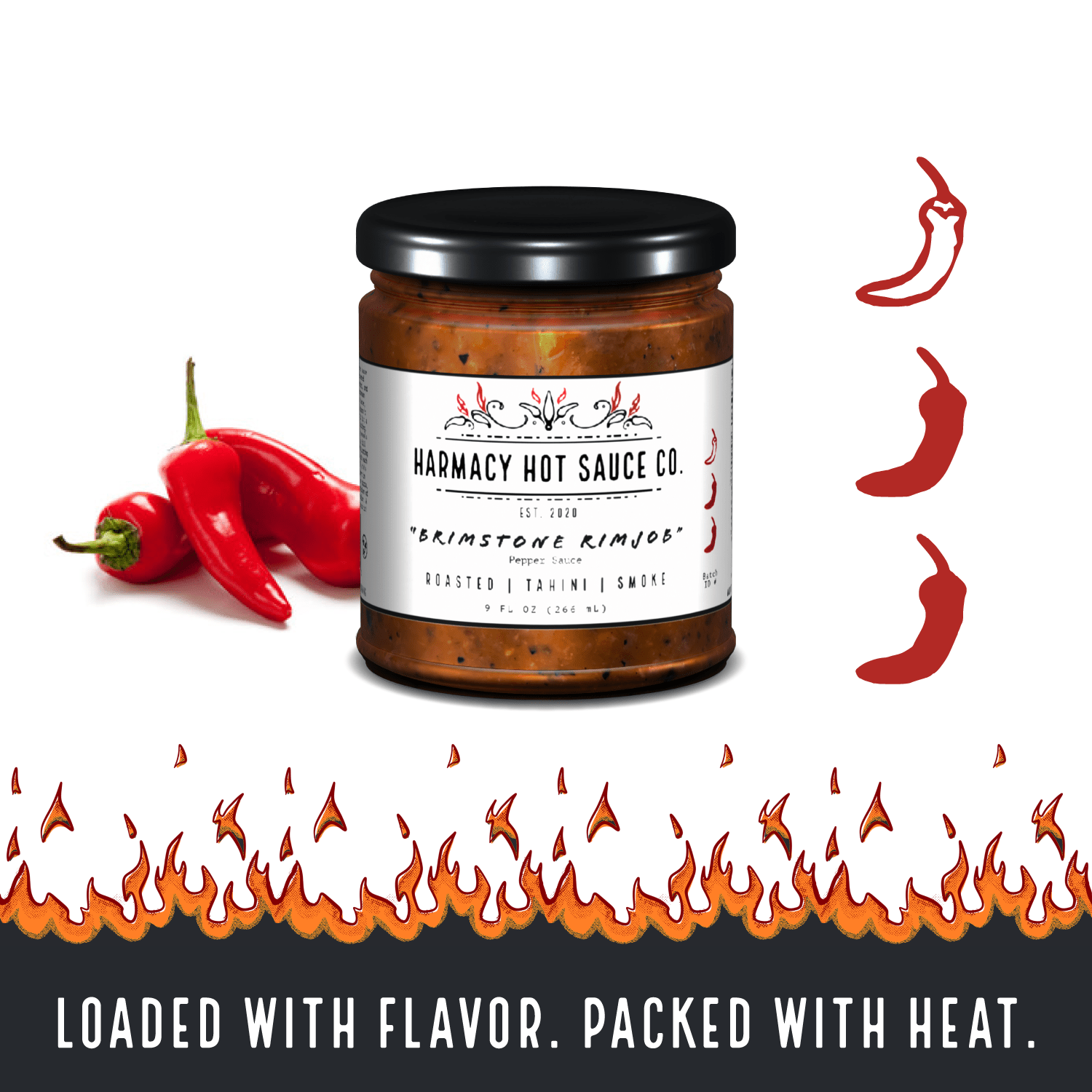 Harmacy Hot Sauce Co. Brimstone Rimjob - Tahini & Roasted Red Pepper Sauce (9oz) - Angler's Pro Tackle & Outdoors