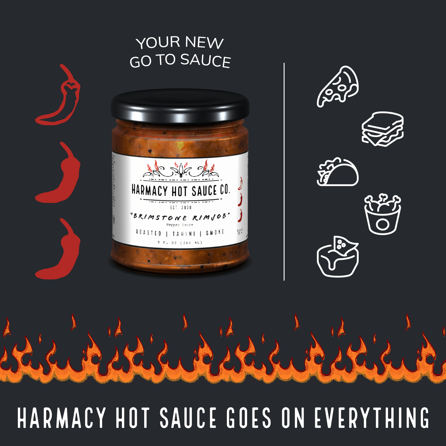 Harmacy Hot Sauce Co. Brimstone Rimjob - Tahini & Roasted Red Pepper Sauce (9oz) - Angler's Pro Tackle & Outdoors