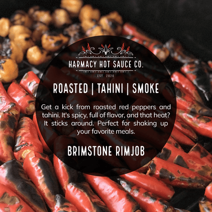 Harmacy Hot Sauce Co. Brimstone Rimjob - Tahini & Roasted Red Pepper Sauce (9oz) - Angler's Pro Tackle & Outdoors