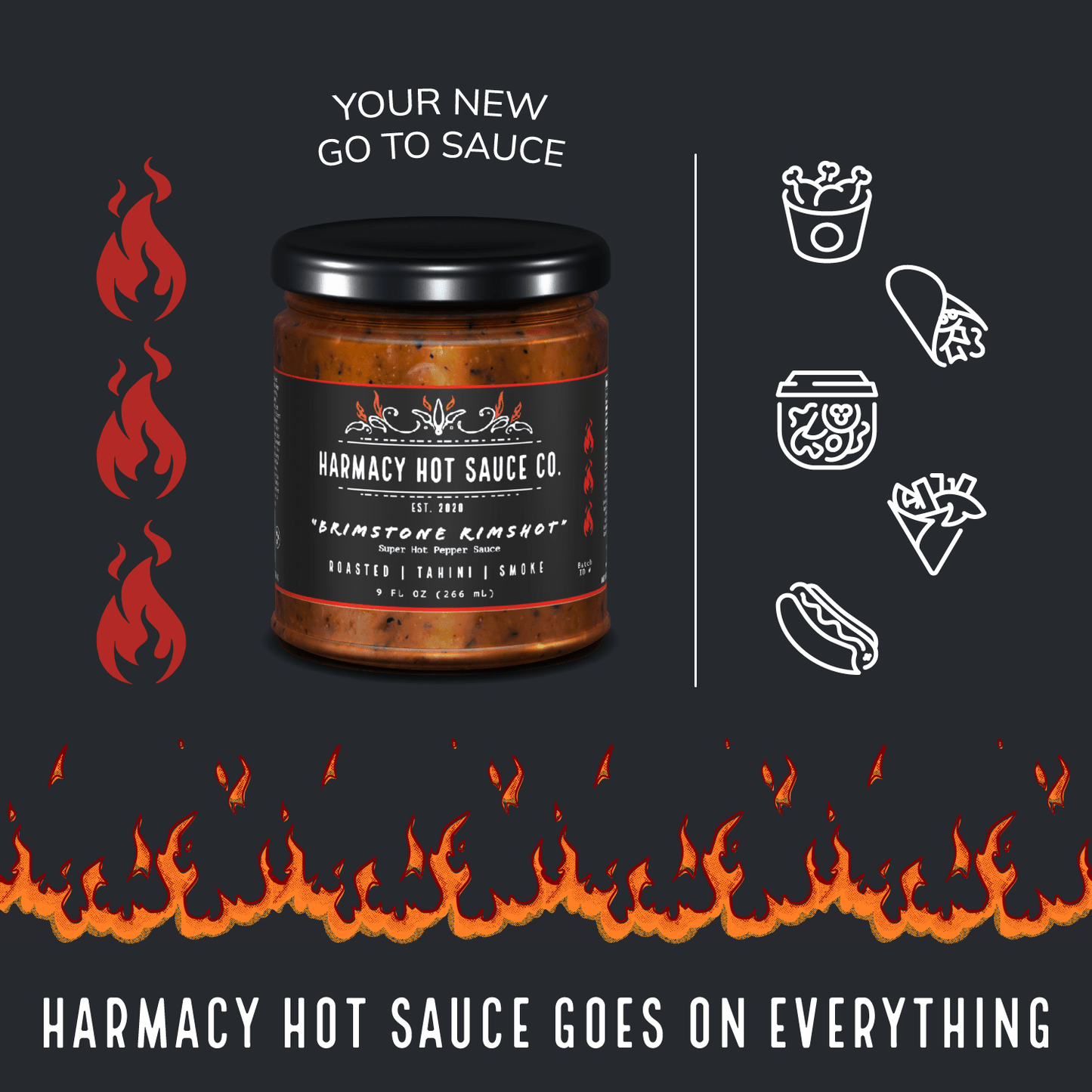 Harmacy Hot Sauce Co. Brimstone Rimshot - Extra Hot Tahini & Roasted Red Pepper Sauce (9oz) - Angler's Pro Tackle & Outdoors