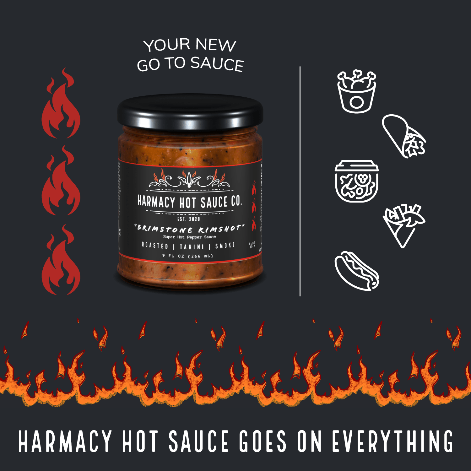 Harmacy Hot Sauce Co. Brimstone Rimshot - Extra Hot Tahini & Roasted Red Pepper Sauce (9oz) - Angler's Pro Tackle & Outdoors