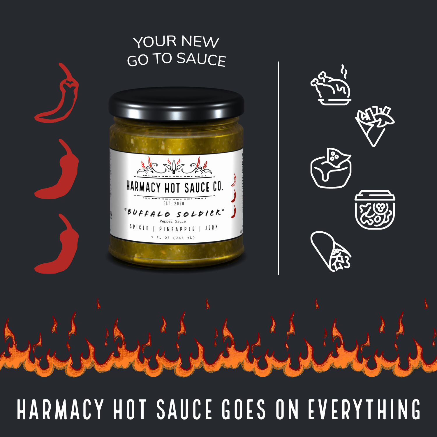 Harmacy Hot Sauce Co. Buffalo Soldier - Grilled Pineapple Jerk Sauce (9oz) - Angler's Pro Tackle & Outdoors