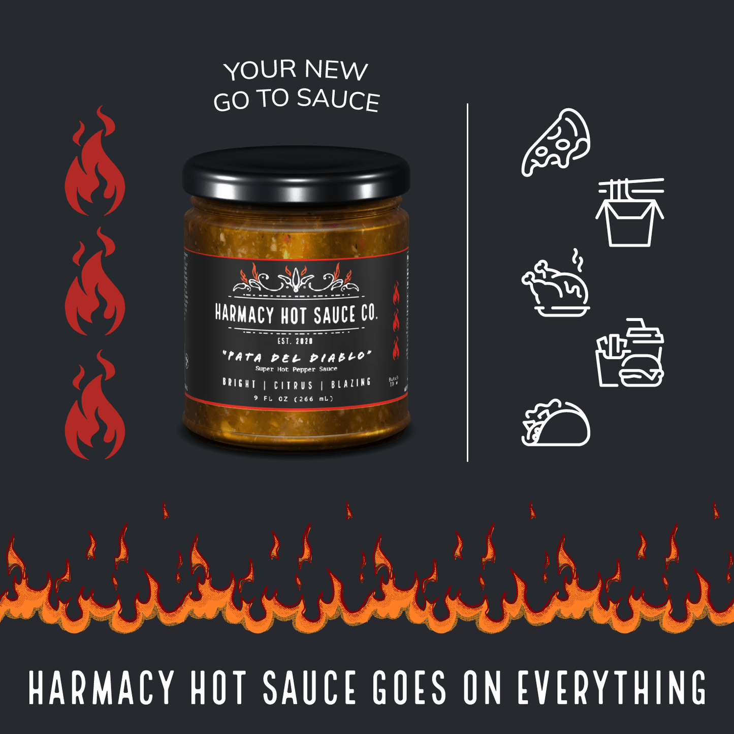 Harmacy Hot Sauce Co. Pata del Diablo - Extra Hot Tomatillo & Clementine Pepper Sauce (9oz) - Angler's Pro Tackle & Outdoors