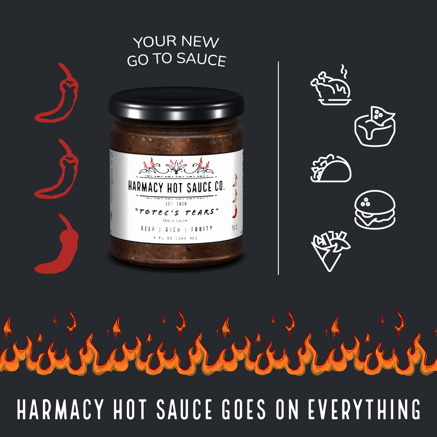 Harmacy Hot Sauce Co. Totec's Tears - Dried Chili & Plum Pepper Sauce (9oz) - Angler's Pro Tackle & Outdoors