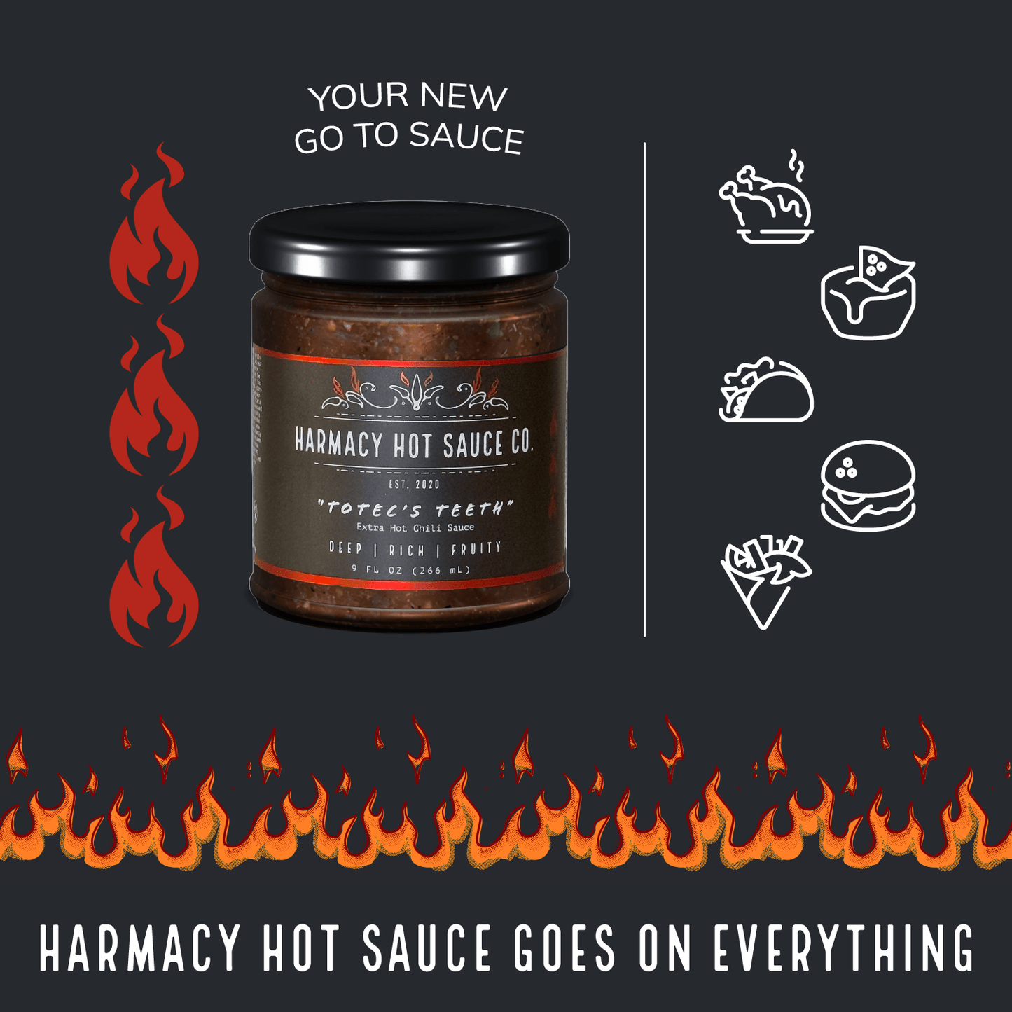 Harmacy Hot Sauce Co. Totec's Teeth - Extra Hot Dried Chili & Plum Pepper Sauce (9oz) - Angler's Pro Tackle & Outdoors