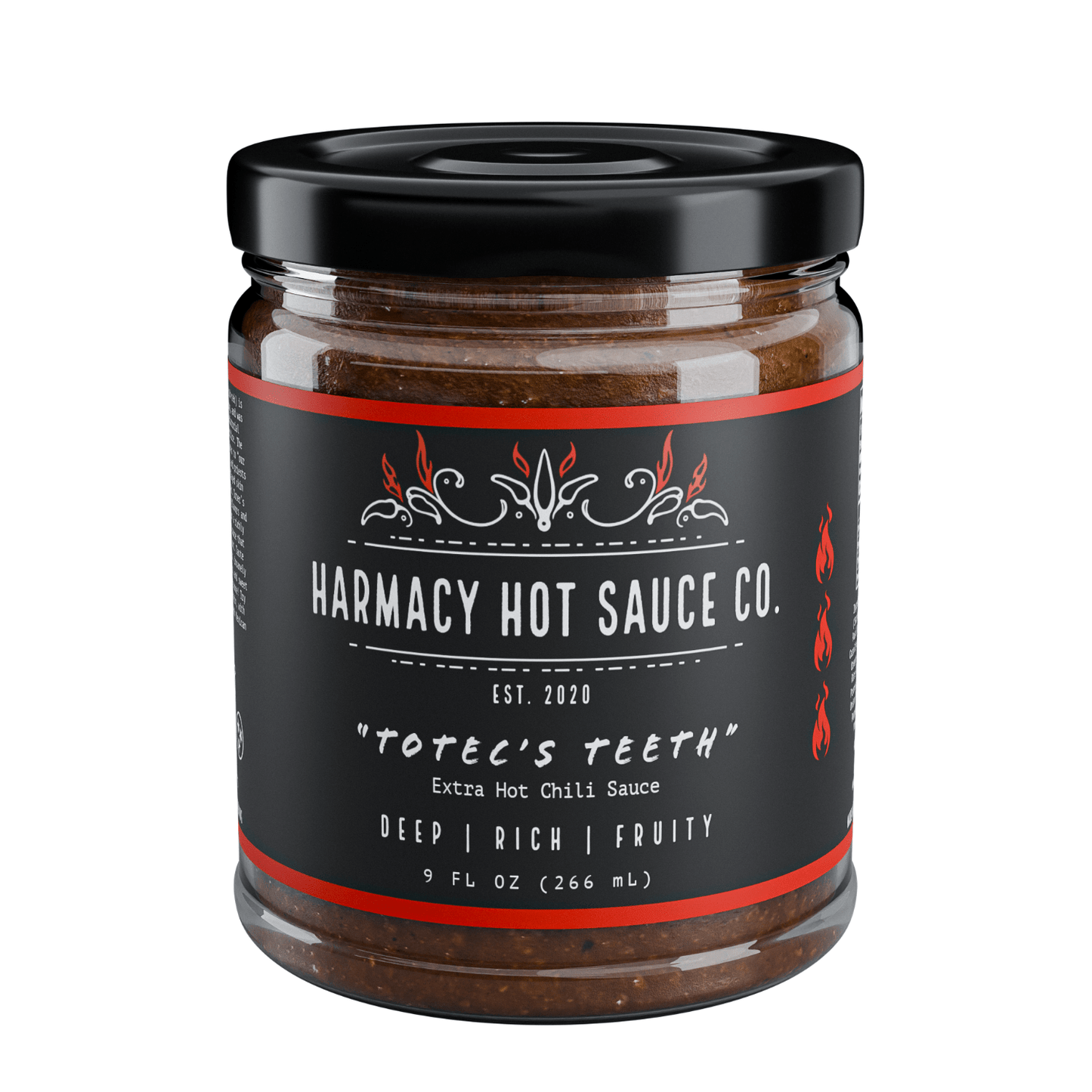 Harmacy Hot Sauce Co. Totec's Teeth - Extra Hot Dried Chili & Plum Pepper Sauce (9oz) - Angler's Pro Tackle & Outdoors