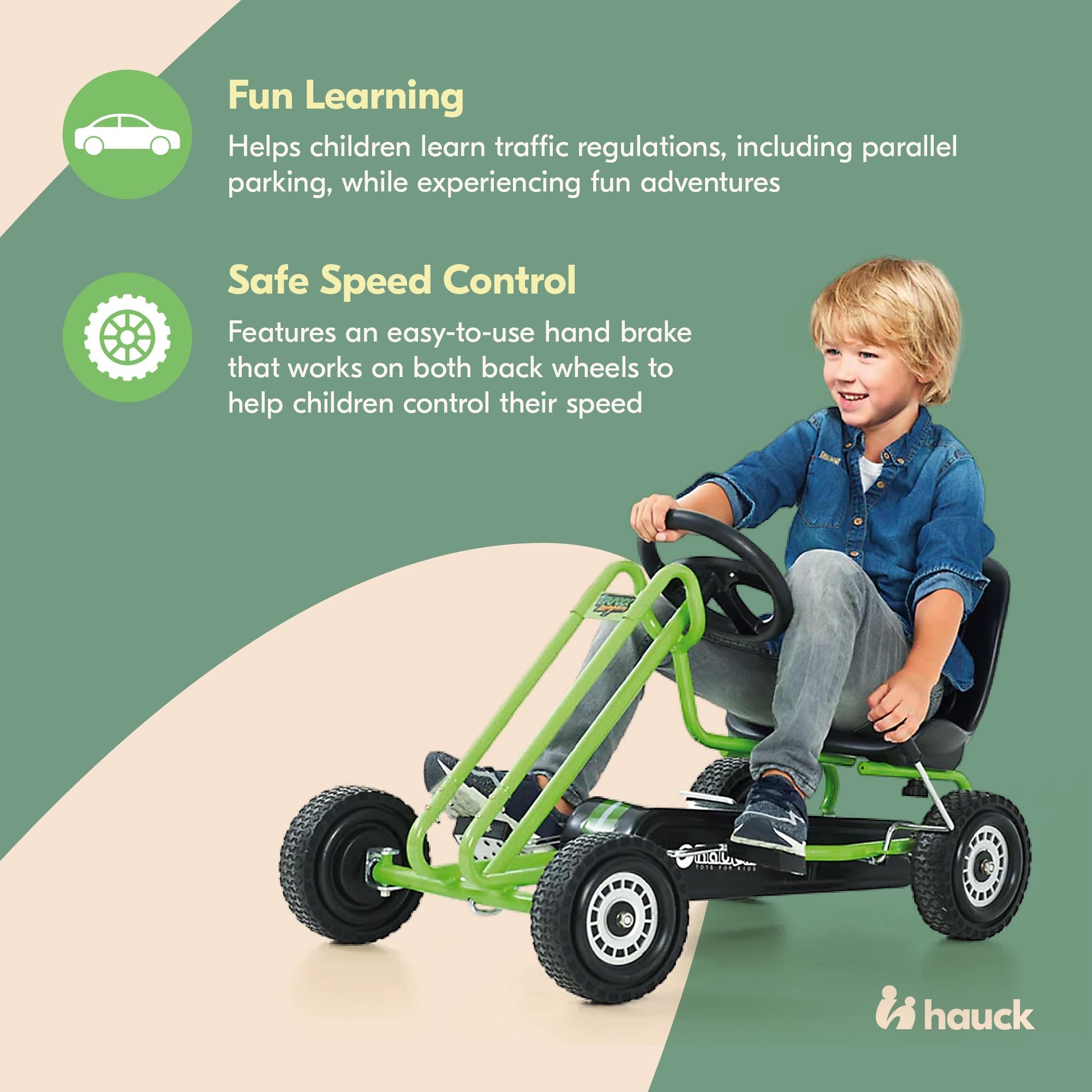 Hauck Lightning Ergonomic Pedal Ride On Go Kart Toys for Boys and Girls, Green - Angler's Pro Tackle & Outdoors