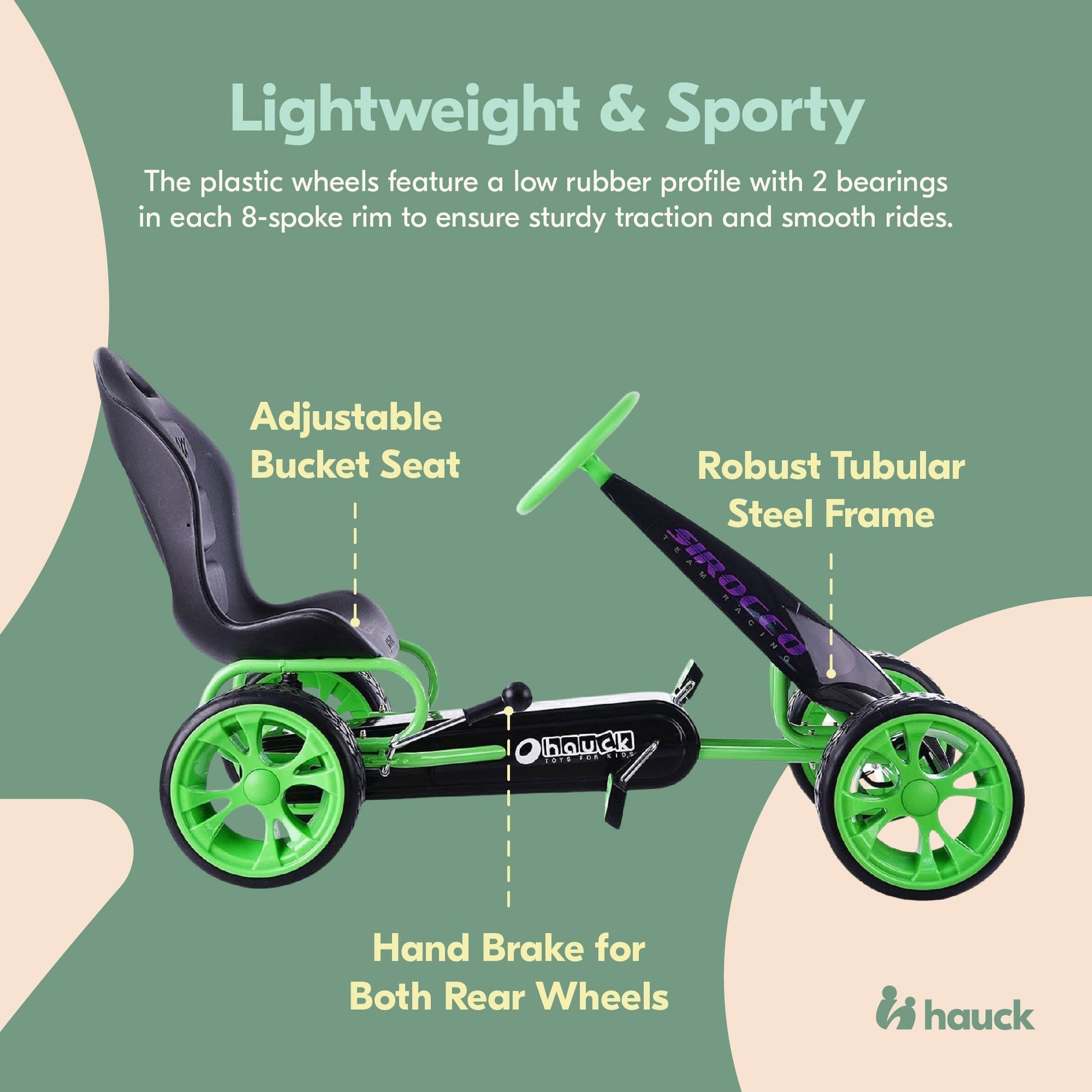 Hauck Sirocco Racing Clutch Free Go Kart with Low Profile Rubber Tires, Green - Angler's Pro Tackle & Outdoors
