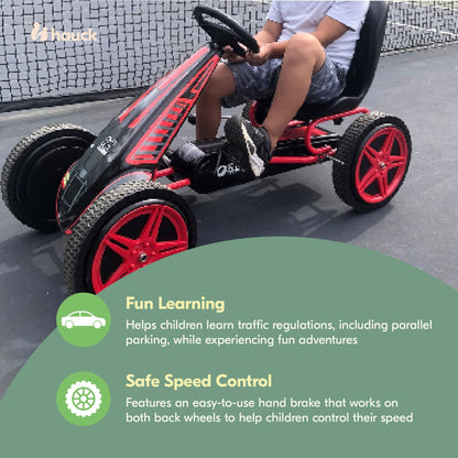 Hauck Hurricane Racing Go Kart w/Low Profile Rubber Tires, Handbrake Design, Red