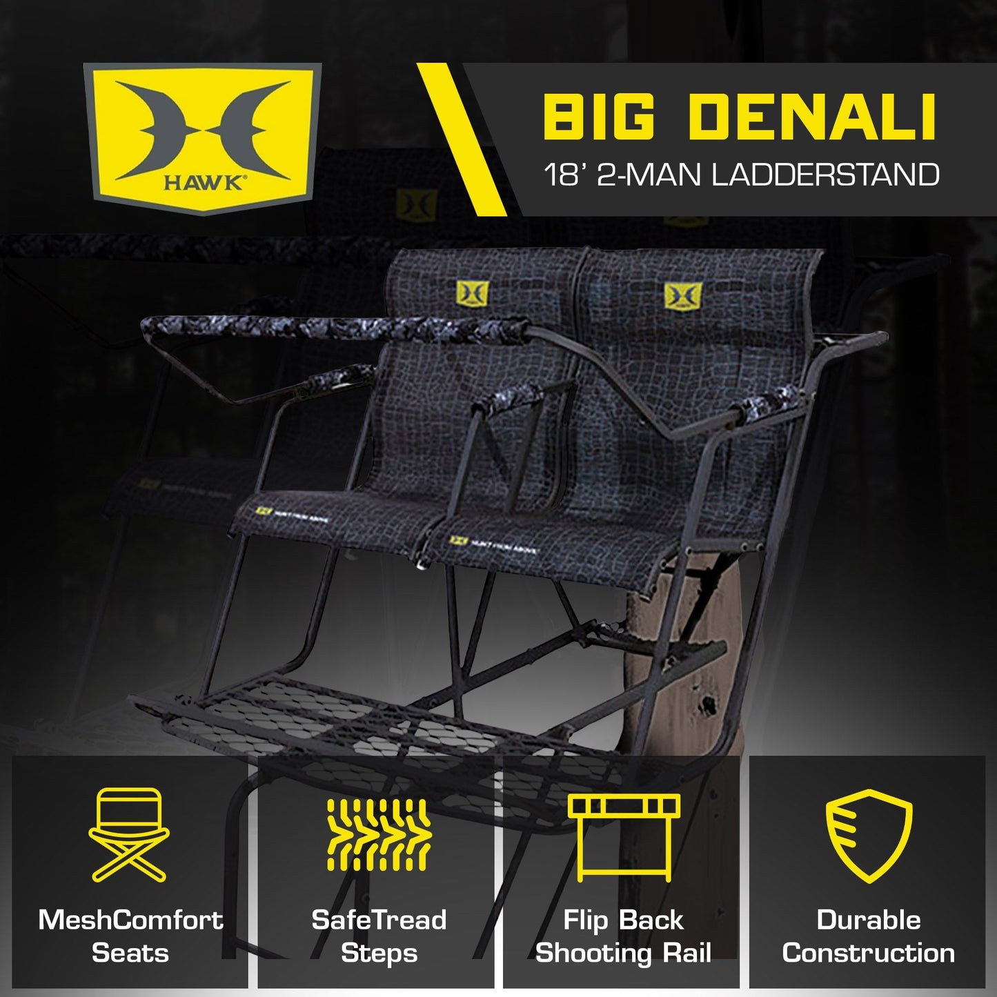 Hawk Big Denali 18 Foot Durable Steel 2 Man Hunting Game Deer Ladder Tree Stand - Angler's Pro Tackle & Outdoors