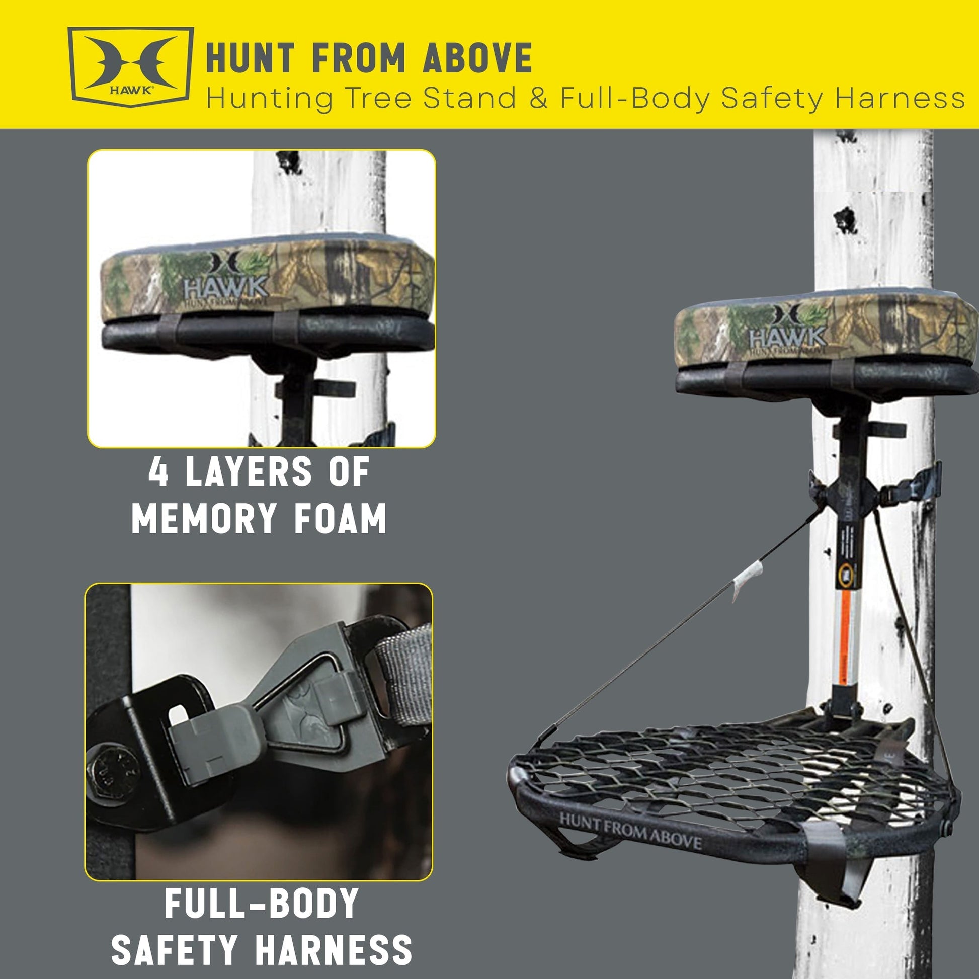 Hawk COMBAT Durable Steel Hang - On Hunting Tree Stand & Full - Body Safety Harness - Angler's Pro Tackle & Outdoors