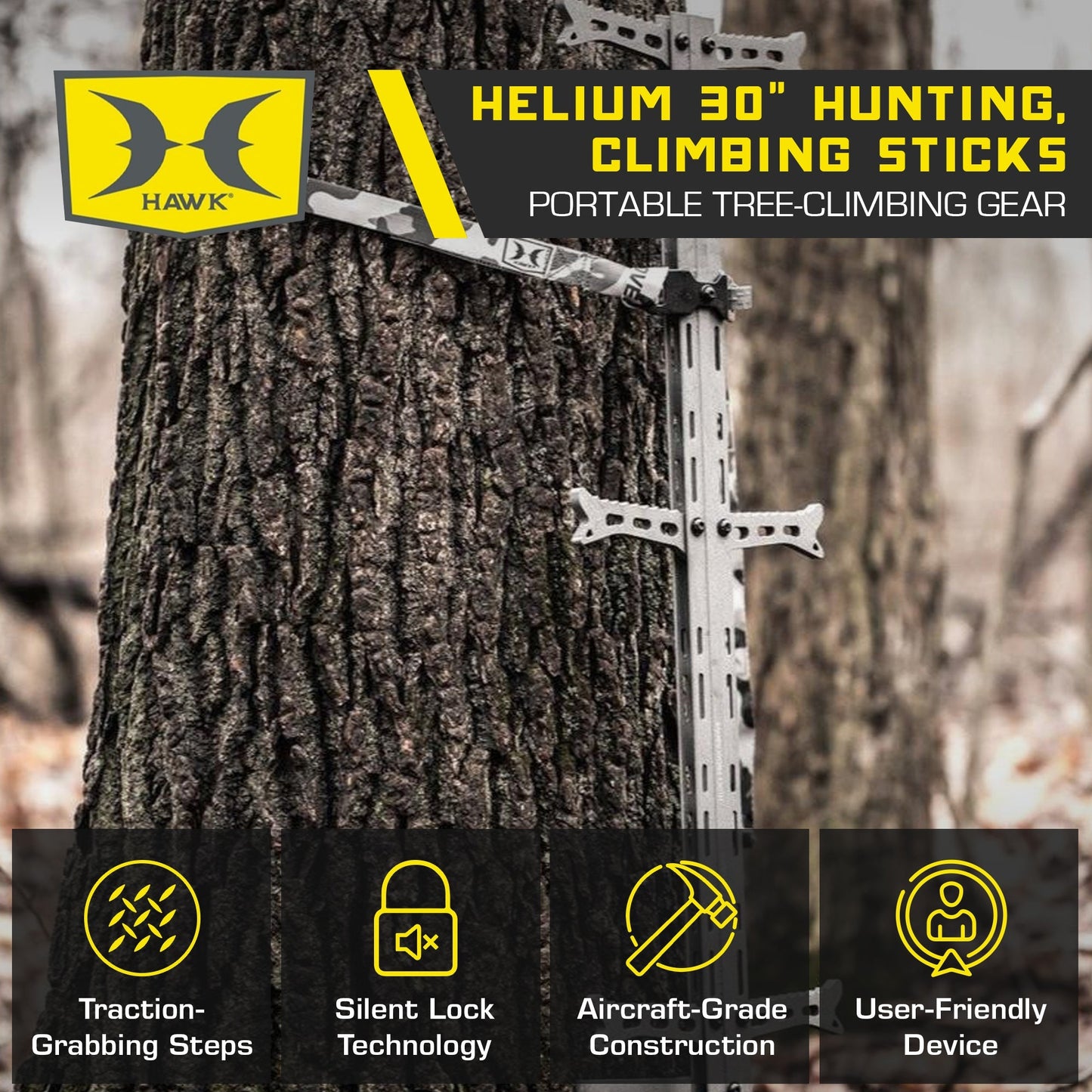 Hawk COMBAT Hang On Hunting Tree Stand & Set of 3 Helium Climbing Sticks w/Steps - Angler's Pro Tackle & Outdoors