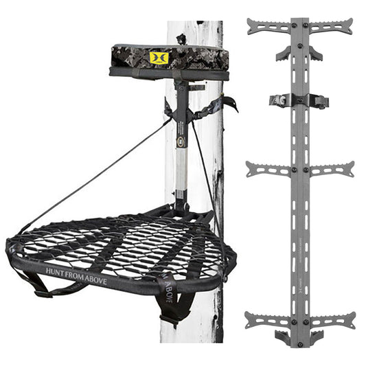 Hawk COMBAT Hang On Hunting Tree Stand & Set of 3 Helium Climbing Sticks w/Steps - Angler's Pro Tackle & Outdoors