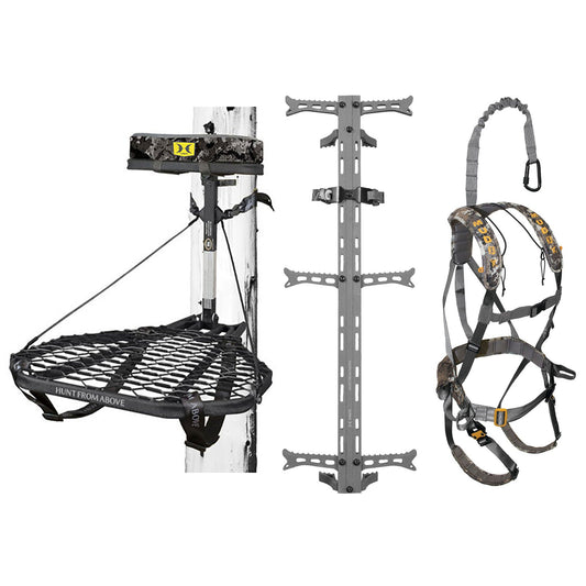 Hawk COMBAT Hunting Tree Stand, Set of 3 Climbing Sticks & Muddy Ambush Harness - Angler's Pro Tackle & Outdoors