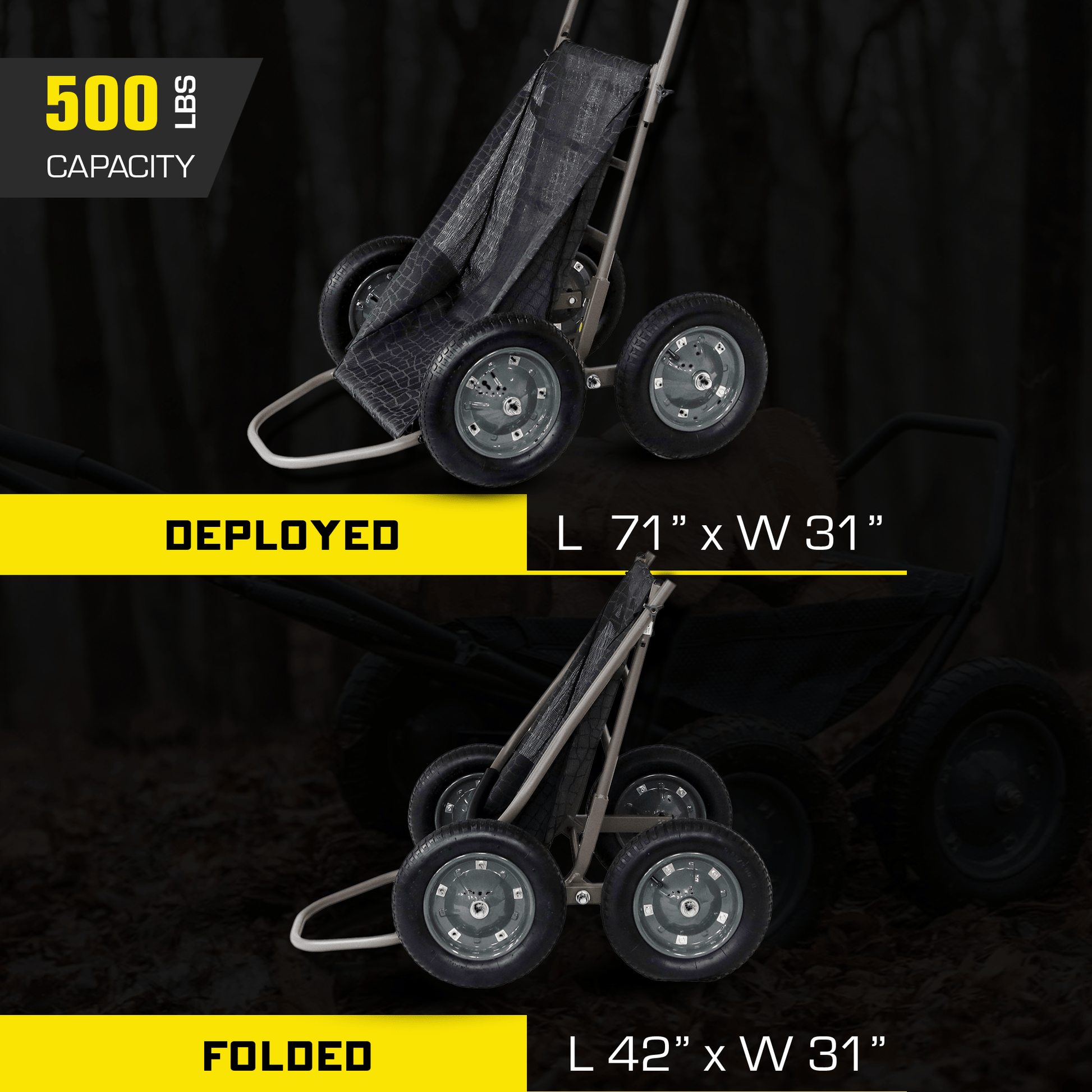 Hawk Crawler 500 Lb. Capacity Foldable Multi Use Deer Game Cart, Flat Dark Earth - Angler's Pro Tackle & Outdoors