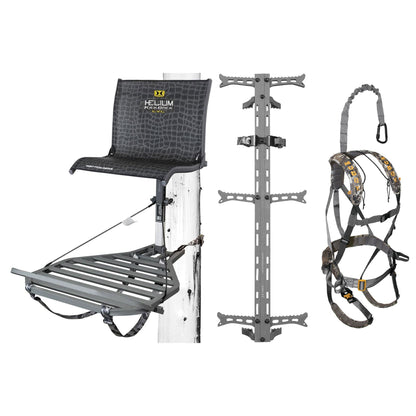 Hawk Helium Kickback Tree Stand, Set of 3 Climbing Sticks & Muddy Ambush Harness - Angler's Pro Tackle & Outdoors