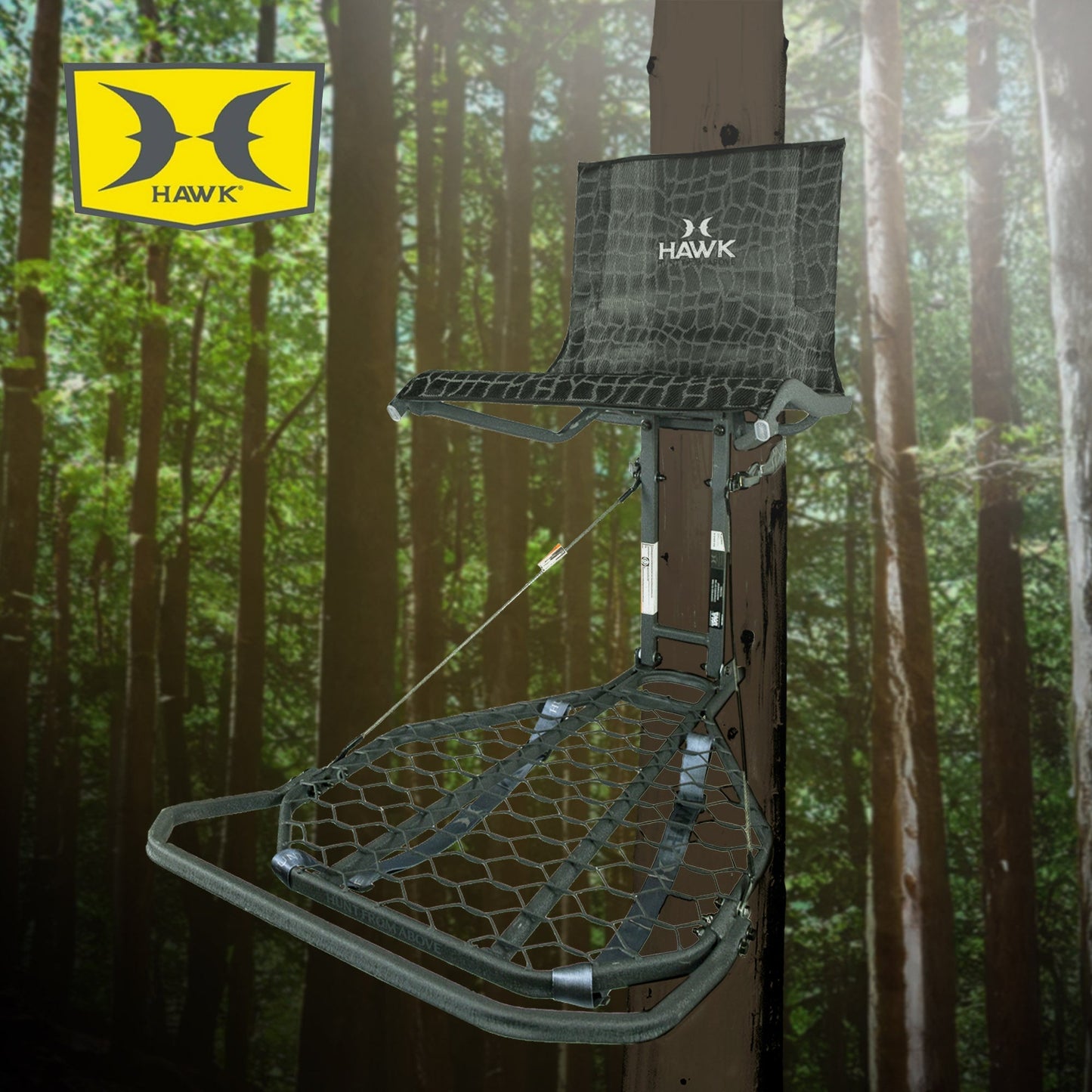 Hawk Kickback LVL Hang On Tree Stand with Footrest & Set of 3 Climbing Sticks - Angler's Pro Tackle & Outdoors