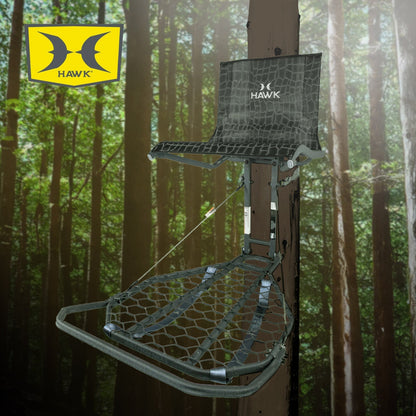 Hawk Kickback LVL Hang On Tree Stand with Footrest & Set of 3 Climbing Sticks - Angler's Pro Tackle & Outdoors