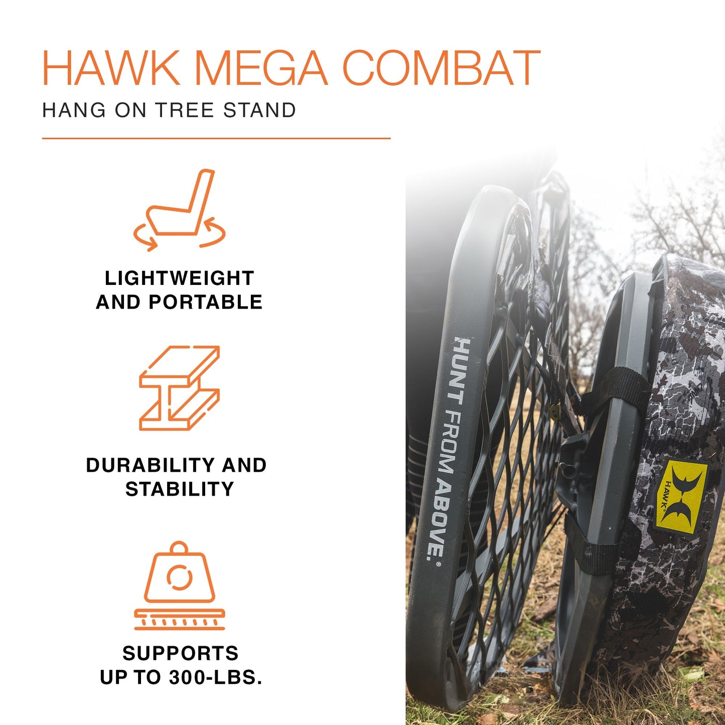 Hawk Mega Combat Hang On Tree Stand, Steel Hunting Deer Platform System, Black - Angler's Pro Tackle & Outdoors