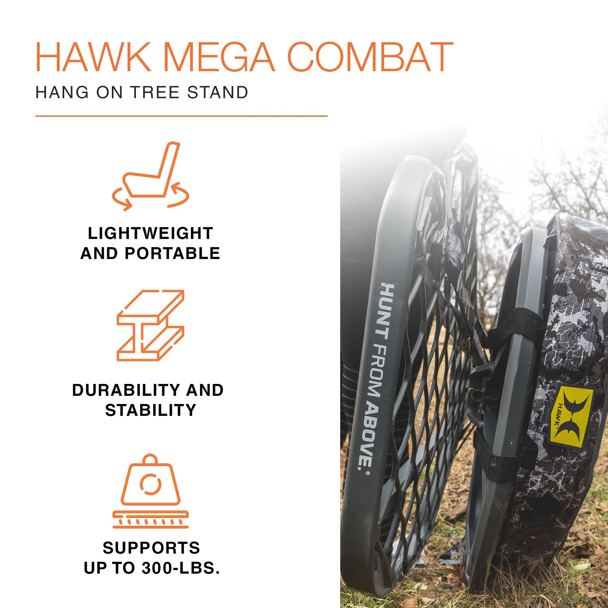 Hawk Mega Combat Hang On Tree Stand, Steel Hunting Deer Platform System, Black - Angler's Pro Tackle & Outdoors