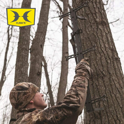 Hawk COMBAT Hang On Hunting Tree Stand & Set of 3 Helium Climbing Sticks w/Steps