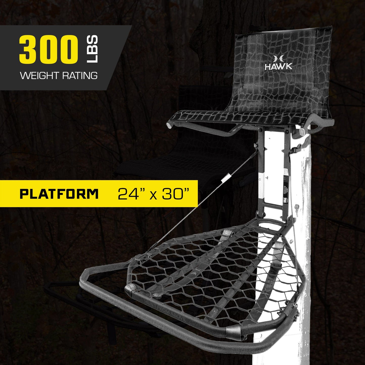 Hawk Kickback LVL Hang On Tree Stand with Footrest & Set of 3 Climbing Sticks
